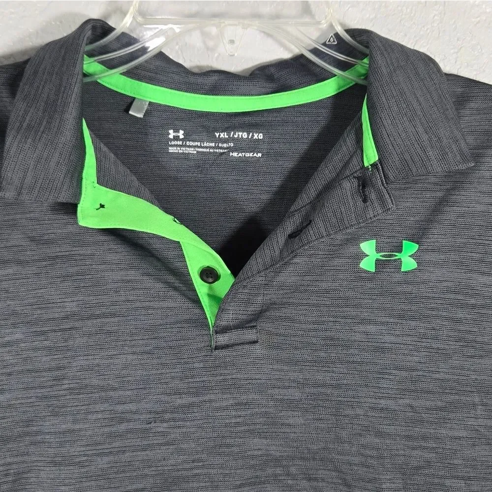 Under Armour HeatGear Polo YXL 18 20 Gray Golf School Performance Shirt Loose